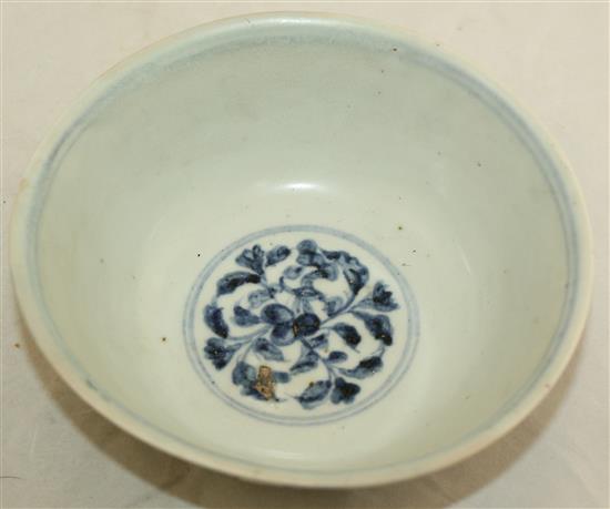 A Chinese Longquan celadon dish and a Ming dynasty lotus bowl, 15th / 16th century, diam. 15cm